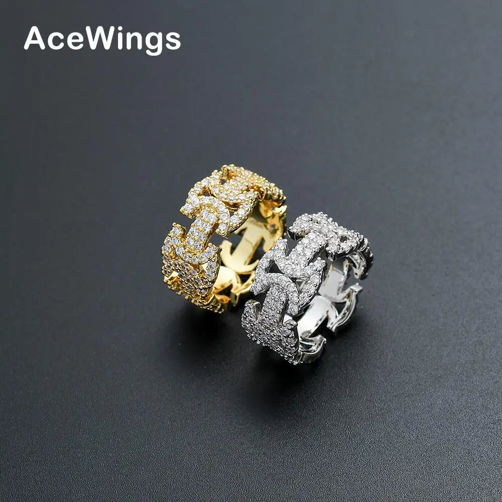R025  Brass Prong Setting CZ Ring  Cubic Zircon Iced  RING Fashion Hip Hop Jewelry
