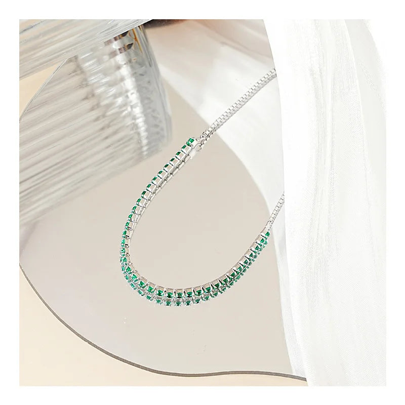 Bulk in Stock S925 Sterling Silver Bracelet Tennis Stone Chain Green Zirconium Round