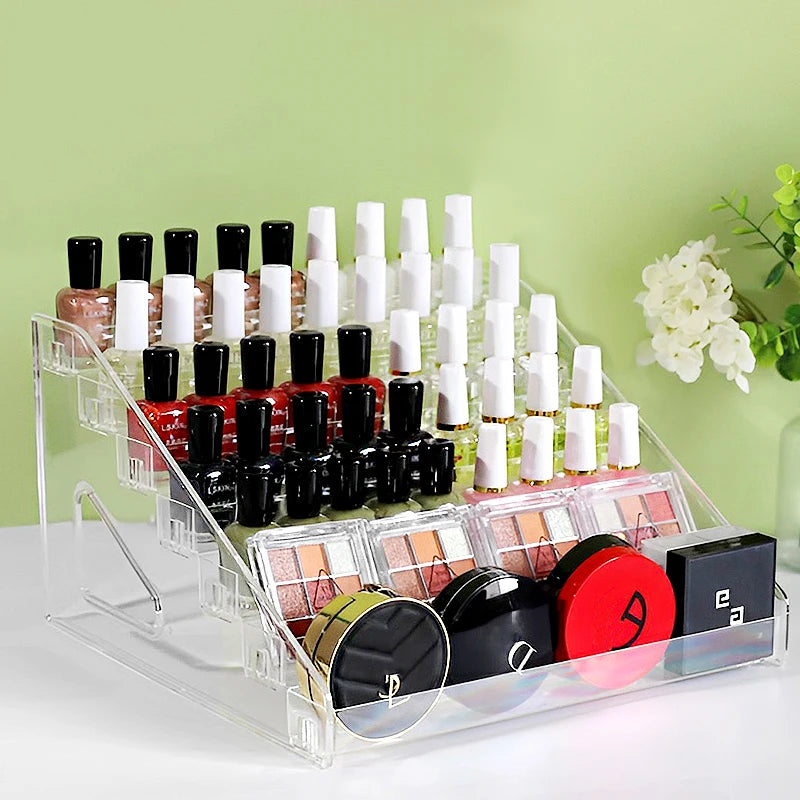 Nail Polish Organizer 63 Bottles of 7 Layers Acrylic Display Rack Eyeglasses Storage Shelf Makeup Essential Oils Holder Rack