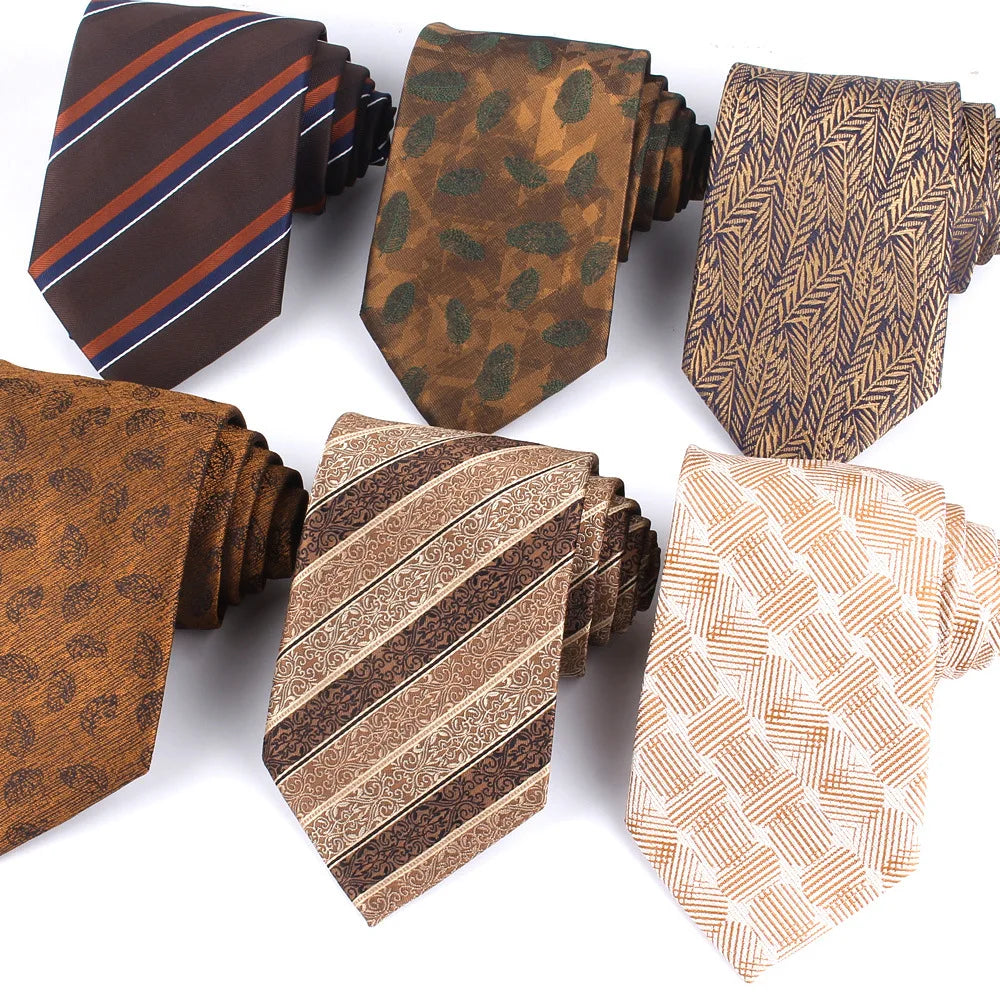 High Quality Jacquard Silk Ties Luxury Custom Logo Brown Necktie for Italian Men Business Striped Neck Ties for Wedding Party