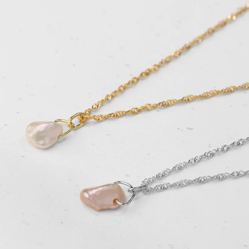 QS670 Minimalism Fashion Pendant Jewelry Freshwater Baroque Pearl Necklace