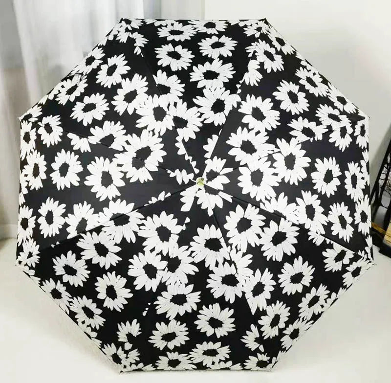 Sunny Daisy Summer Daily Travel Straight Umbrella Modern Design Long Handle Manual Control for Japanese Korean Sun Protection