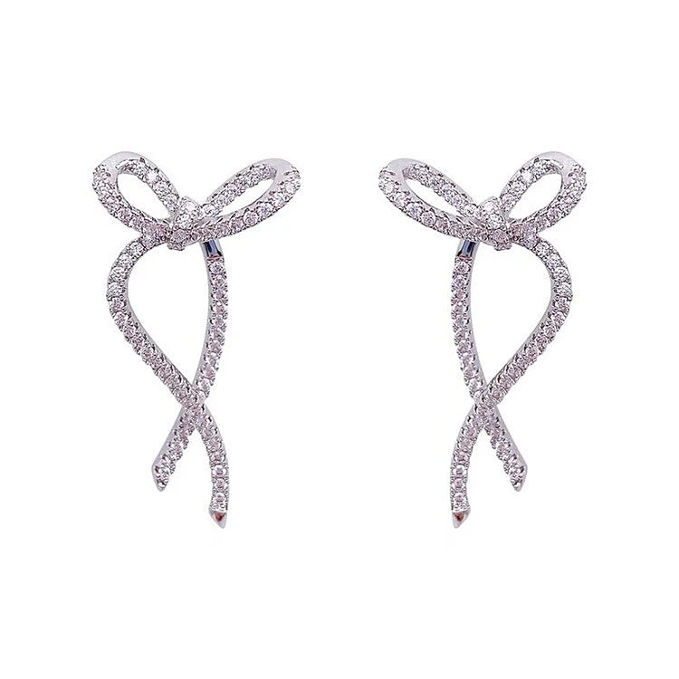 Quality S925 Silver Pin Earrings Gift Niche Design Front Back Wear Earrings Spiritual Micro-set Bow Earrings Gifts for Women