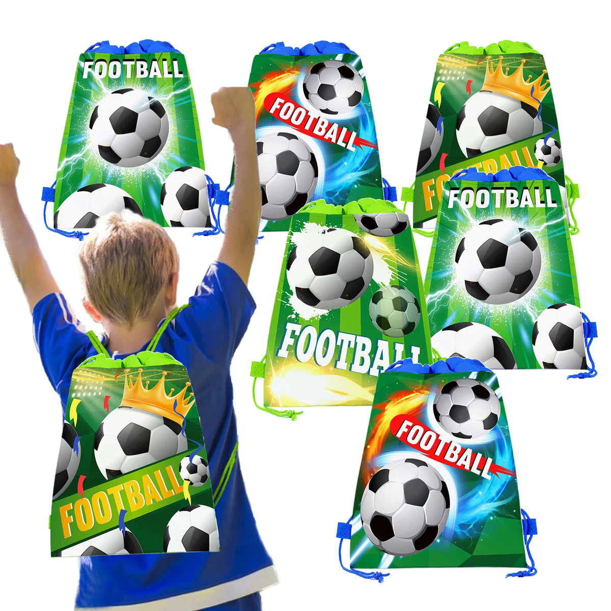 Huancai Football Non-Woven Bags Soccer Drawstring Backpack Sports Favor Bags Goody Candy Treat Bags for Birthday Party Supplies