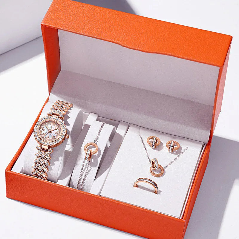 2022 Luxury Women Watches Stud Earring Necklace Bracelet Set Ladies Watch Casual Quartz Wristwatch Set