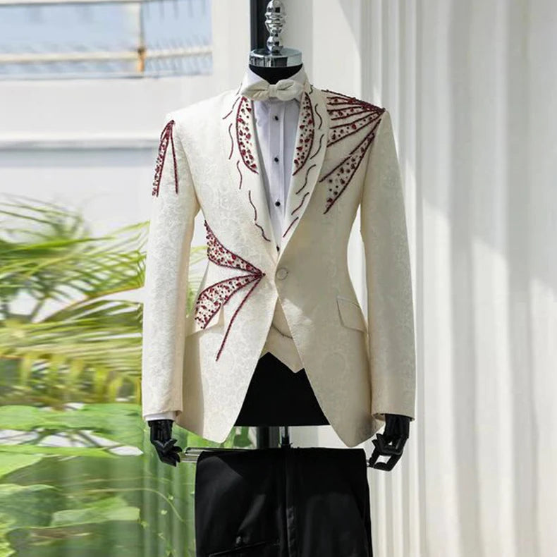 Customized Full Canvas Half Canvas High-end Beaded Design Business Wedding Men's Formal Senior British Style Business Suit