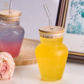 Eco Glass Tumbler Striped Design Cold Beverages Drink Cup With Lid and Straw for Party Restaurant
