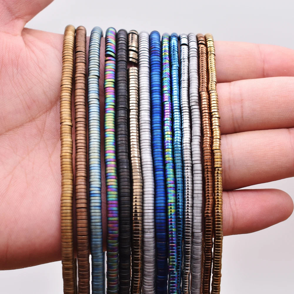 Natural Stone Hematite Beads Flat Round Loose Spacer Beads for Jewelry Making