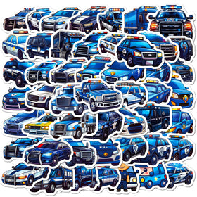 50PCS Not Repeated Cool Cartoon Vehicle Blue Van for Kids Gift Police Car Sticker