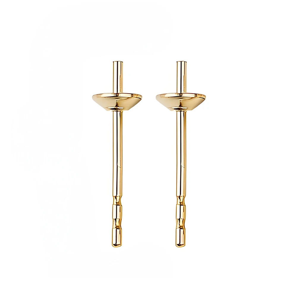 Au750 Jewelry Findings 18K Gold Earring Accessories Post Plug Ear Pin Thickness 0.6&0.7mm Can ODM Size Pearl Stud Earring Mount