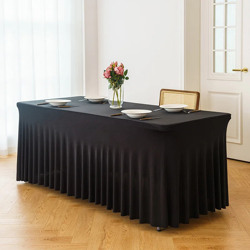Wedding Banquet Elastic Sundress with Rectangular Skirt Hem Hotel Tablecloth.