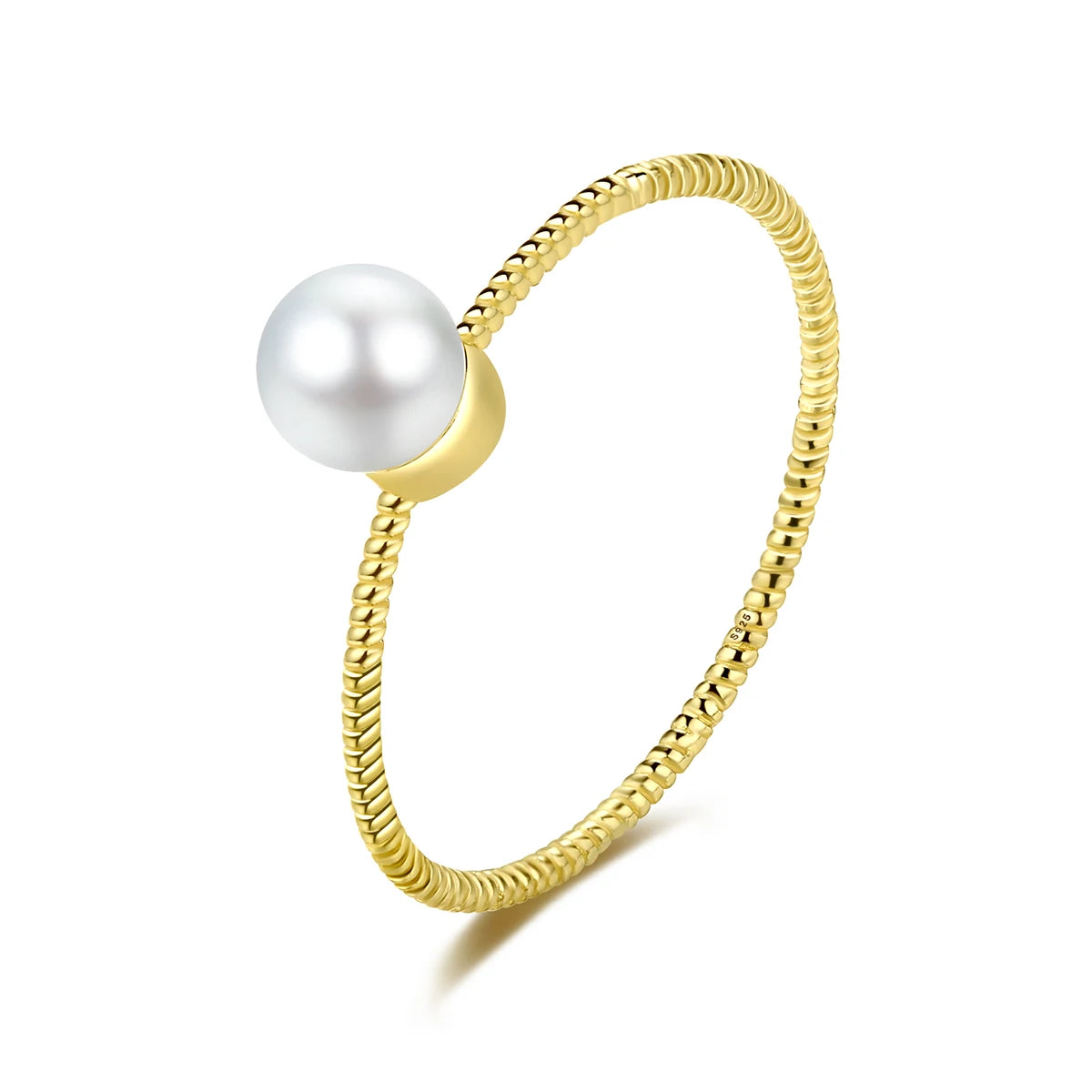 Minimalist Jewelry Gold Plated 925 Sterling Silver Pearl Ring for Women Stackable Engagement Twisted Ring