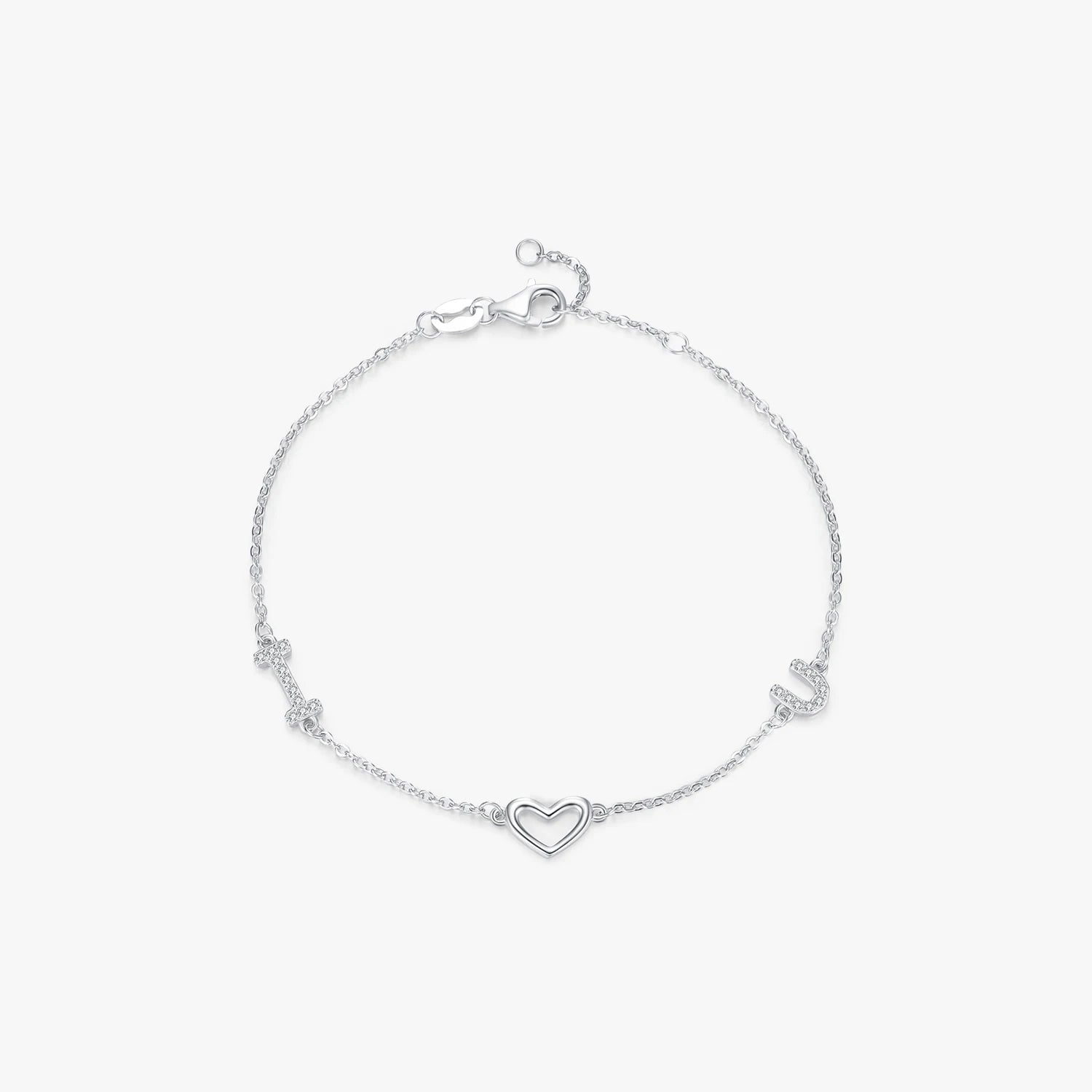 Romantic Bracelet Female Anniversary Fine Jewelry 925 Sterling Silver Hearts Sweet Letter I Love You Bracelets for Women
