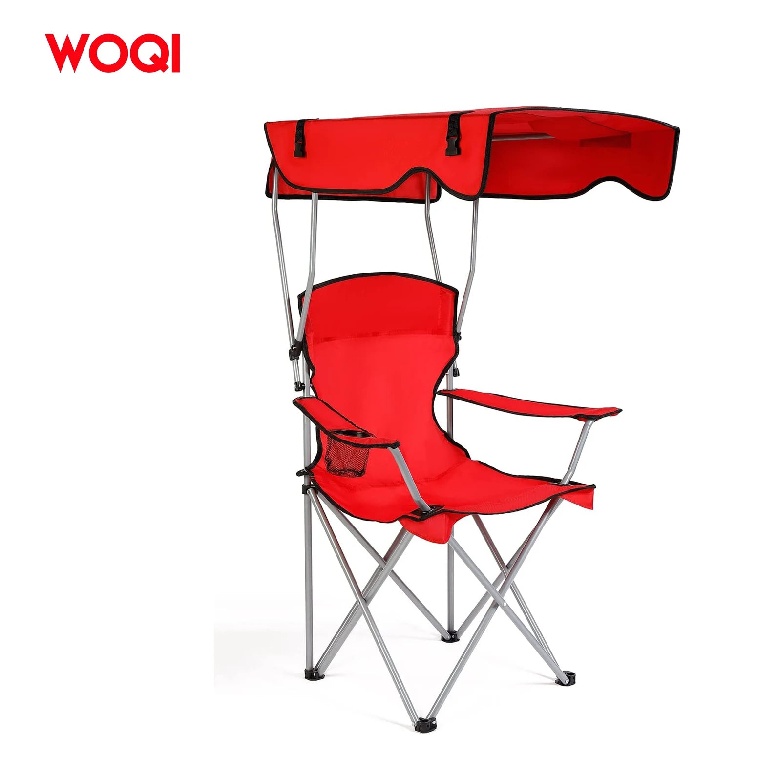 WOQI Modern Four-Legged Folding Armchair Heavy Duty Oversize Camping Leisure Chair Adjustable Awning Canopy Shade for Outdoor