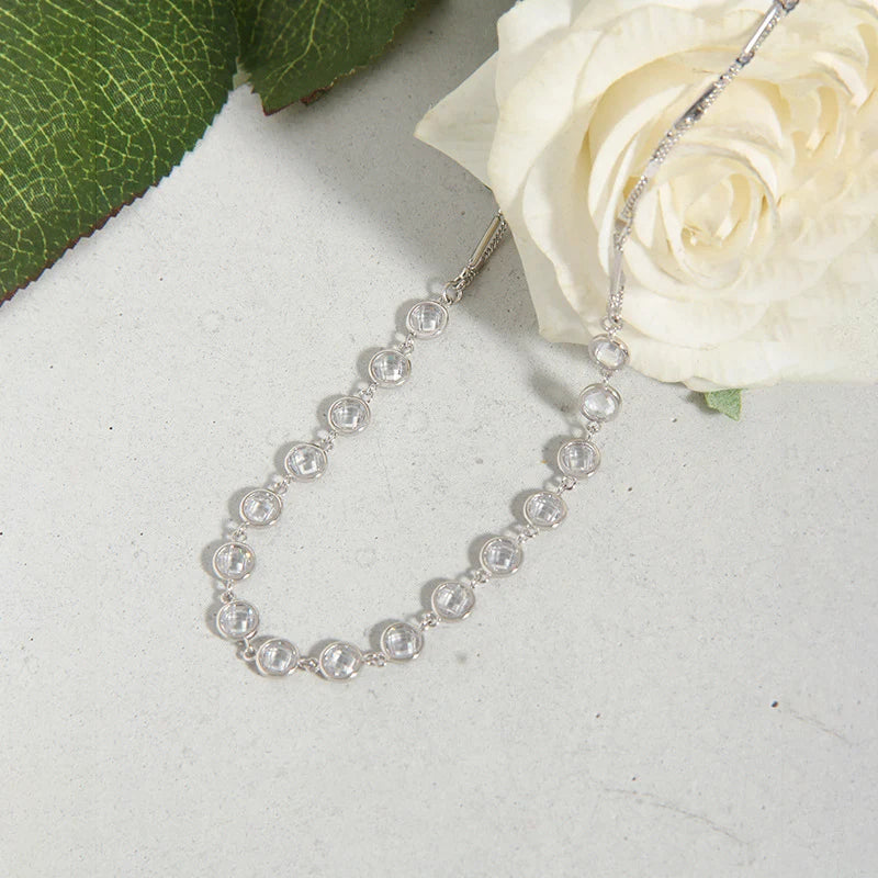 WMXL290 Fresh Fantasy Fashion Jewelry Round Bezel Zirconia Link Necklace S925 Sterling Silver Necklace