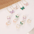 2021 Colorful Glass 18K Gold Plated Pendant Crystal Butterfly Necklace Butterfly Rings Butterfly Jewelry Set for Women