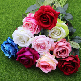 O-X374 Wholesale Real Touch Silk White Blue pink Rose Flowers Branch Home Wedding Decorative Artificial Flower Rose Velvet