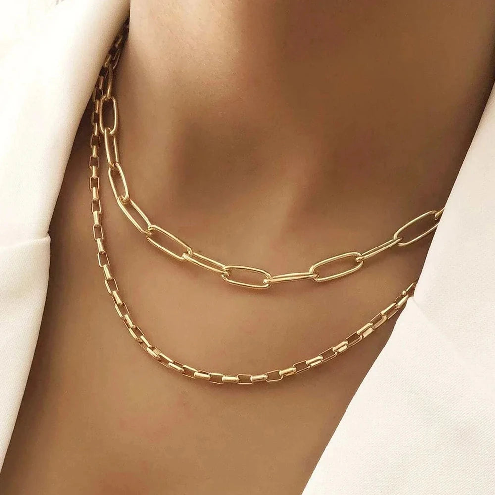 J&J D 18K Waterproof Gold Plated Stainless Steel Statement Necklace Trendy Link Chain Jewelry for Women
