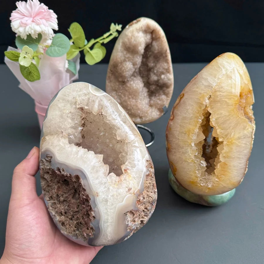Agate Geode Cluster Egg Natural Egg Shaped Agate Druzy Geode Healing Crystals Stones for Home Decoration