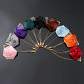 Luxury Men's Custom Red Rose Lapel Pins Gold Chain Handmade Leaf Flower Brooches for Party Wedding Engagement Suit Accessories