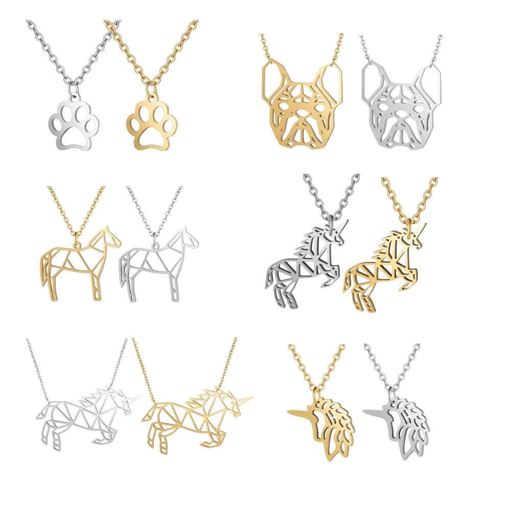 Gold Plated Animal Horse Dog Pendant Necklace Plain Stainless Steel with Rope Chain for Anniversary Occasions