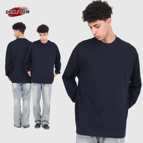 Xinglan Custom Acid Wash Blank Graphic Knitted 305g Cotton Men's Oversize Long Sleeve Vintage Washed T-Shirt