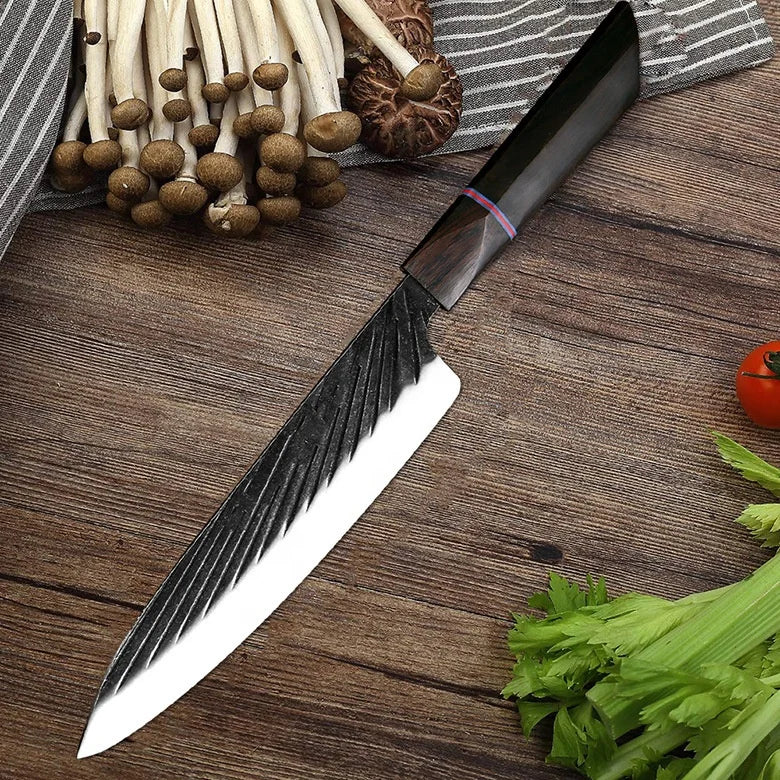 Profession 8 Inch Chef Knife Japanese Three-layer Clad Steel Black Sandalwood Handle Slicing Knife Sharp Kitchen Handmade Knife