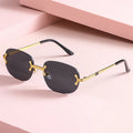 2024 Hot Sell New Product Ideas Rimless Cutting Lenses Squared Shaped Fashion Women Retro Metal Color Film Advanced Sunglasses