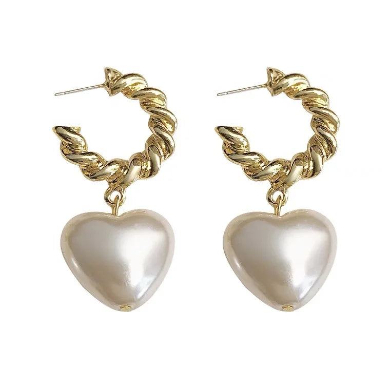 SSeeSY 2024 Fashion Jewelry Designs Twisted Circle Love Heart Cluster Pearl Baroque Earrings Valentines Day Gift for Women Girl