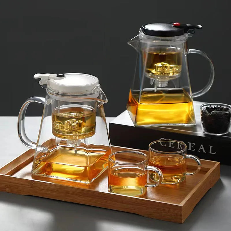 New Design Handmade Borosilicate Square Glass Teapot with Infuser Strainer Handle