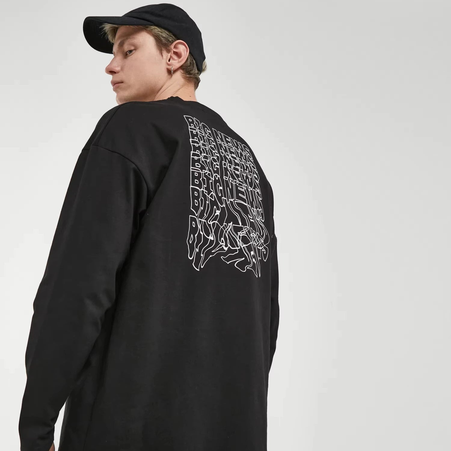 BIG NEWS Unisex Minimalist Fashion Oversize Men's 100% Cotton Casual Printed Breathable T-shirt Long Sleeve with Pattern
