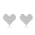 Fashion 925 sterling silver full diamond women sweet romantic heart shape stud earrings