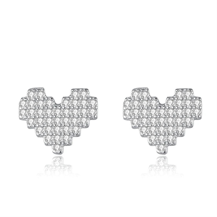 Fashion 925 sterling silver full diamond women sweet romantic heart shape stud earrings