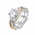 Wholesale Rhodium Plated Round CZ Engagement Bridal Ring Set 9K Solid Gold Infinity Wedding Band Ring Women Gift