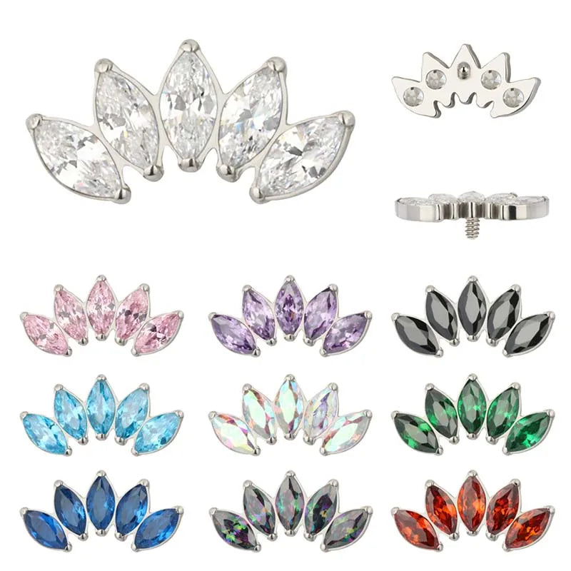 Fashion Piercing Body Jewelry ASTM F136 G23 Titanium 5 Prong Set Marquise CZ Internally Threaded Top Jewelry Earring Women