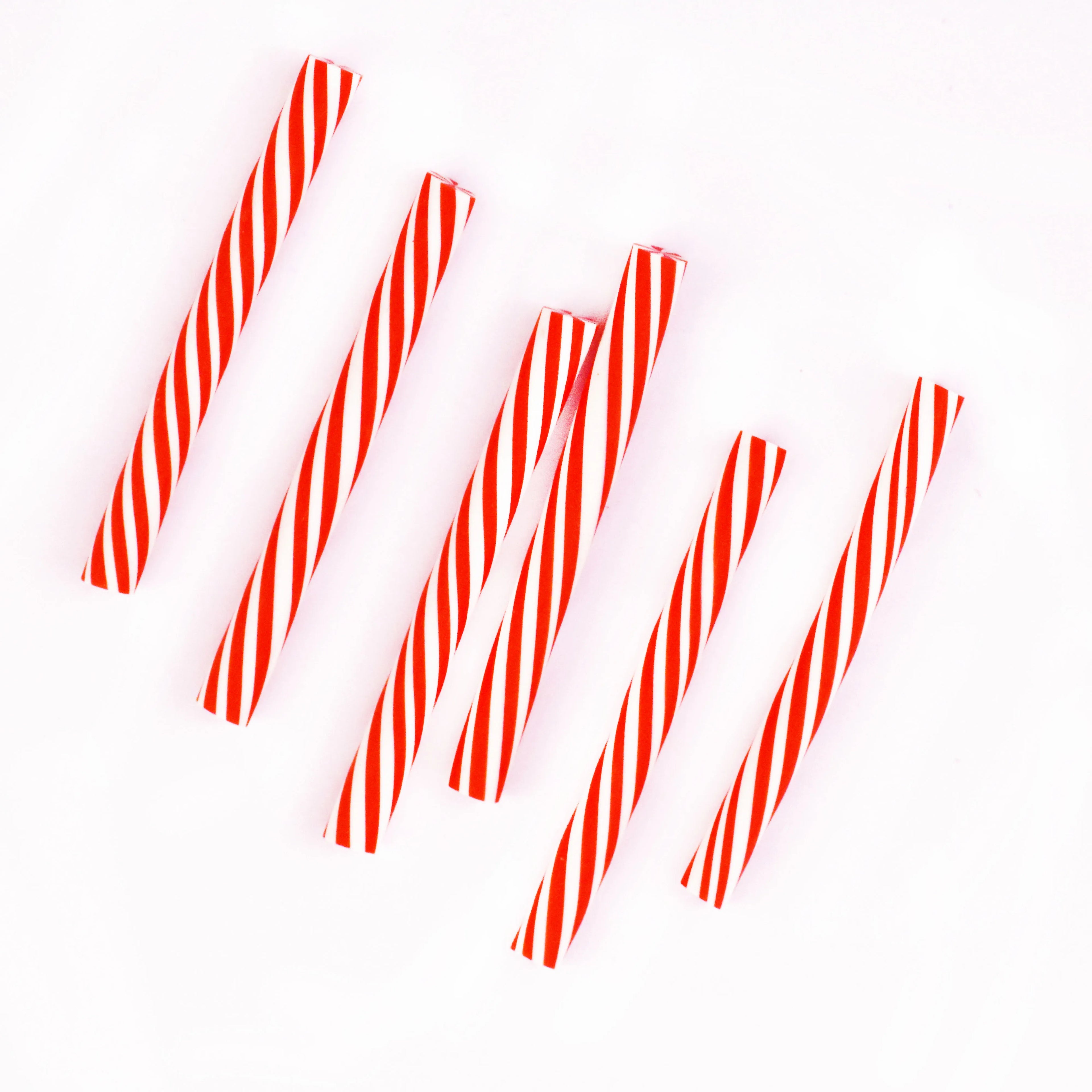 Hengxin 6*50MM Red Christmas Charms Polymer Clay Candy Canes Twist Swirl Candy Candy Cane for Christmas Crafts Decoration