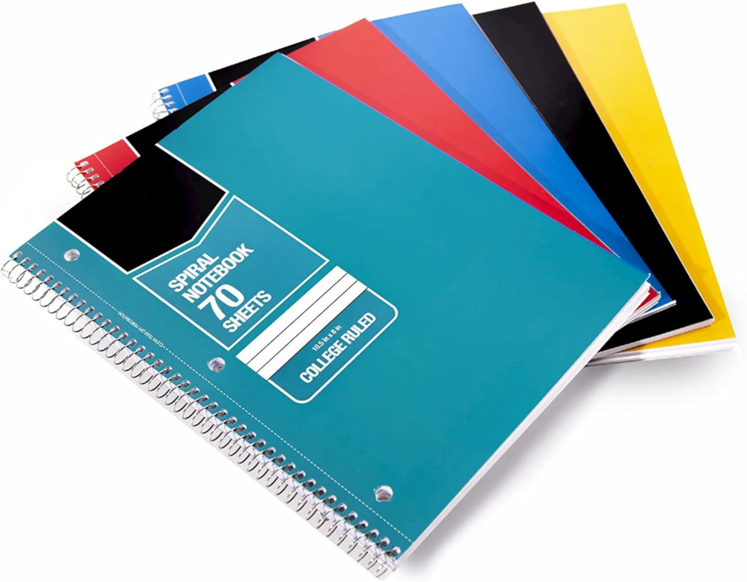 College Ruled A5 Wire Bound Spiral Notebook 70-Sheet 5-Pack Assorted Solid Colors Printed Style Paper Cover Material