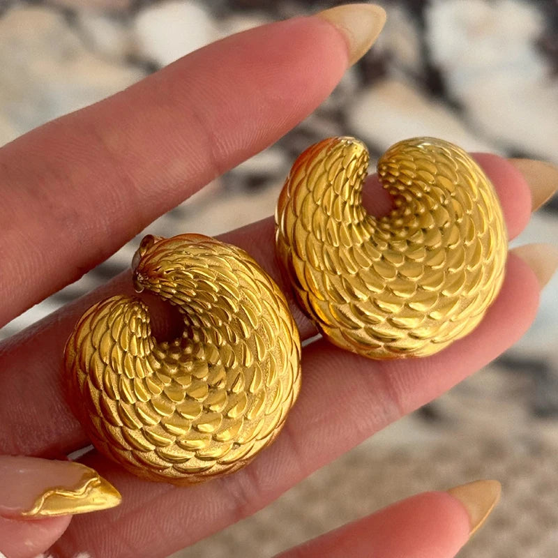 2024 Fashion Jewelry 18k Genuine Gold Titanium Steel Vintage Earring Fashionable Chunky Women Stainless Steel Earrings