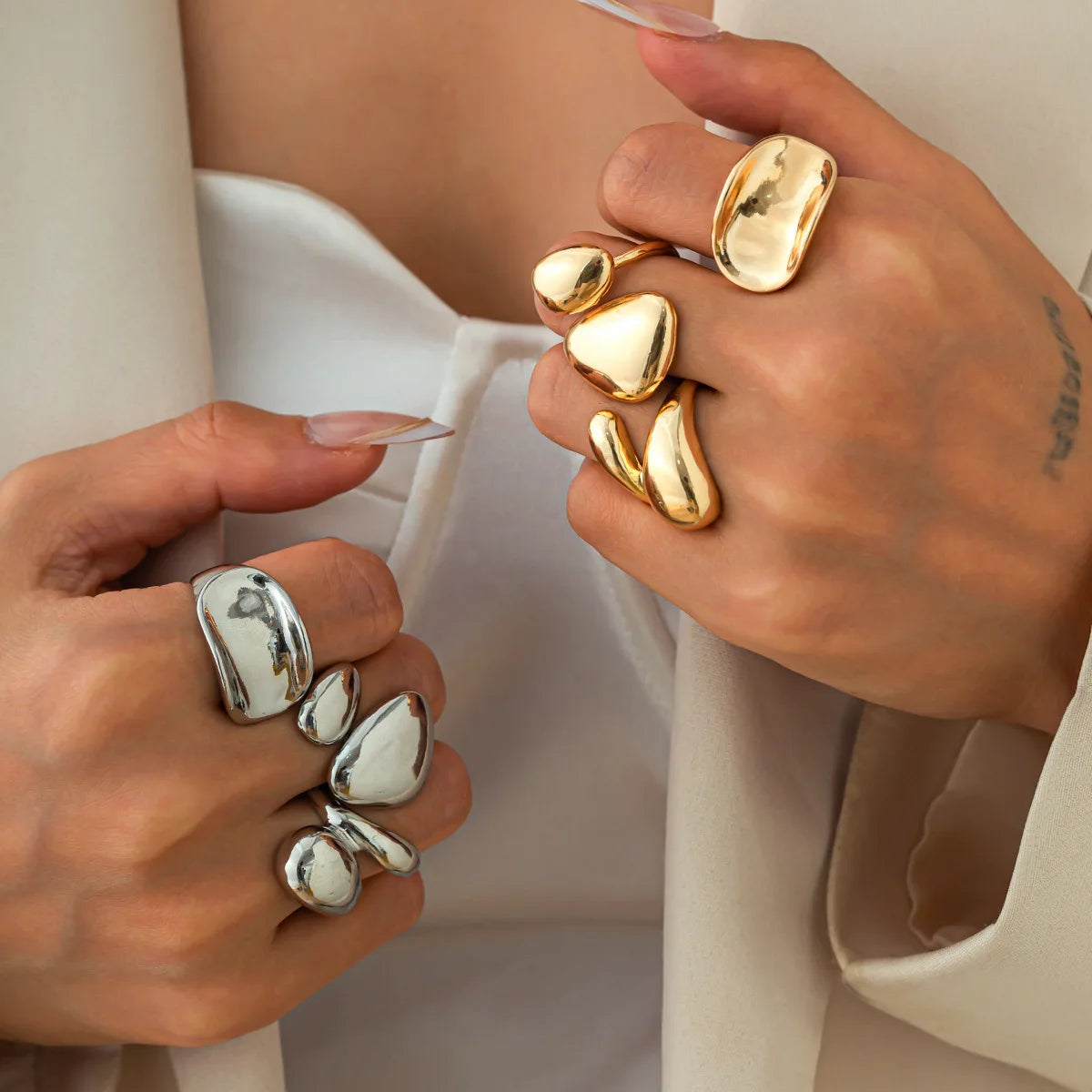 Jachon Wholesale Gold Plated Open Rings Adjustable Geometric Stacked Irregular Shape Rings Fine Jewelry Ring Set