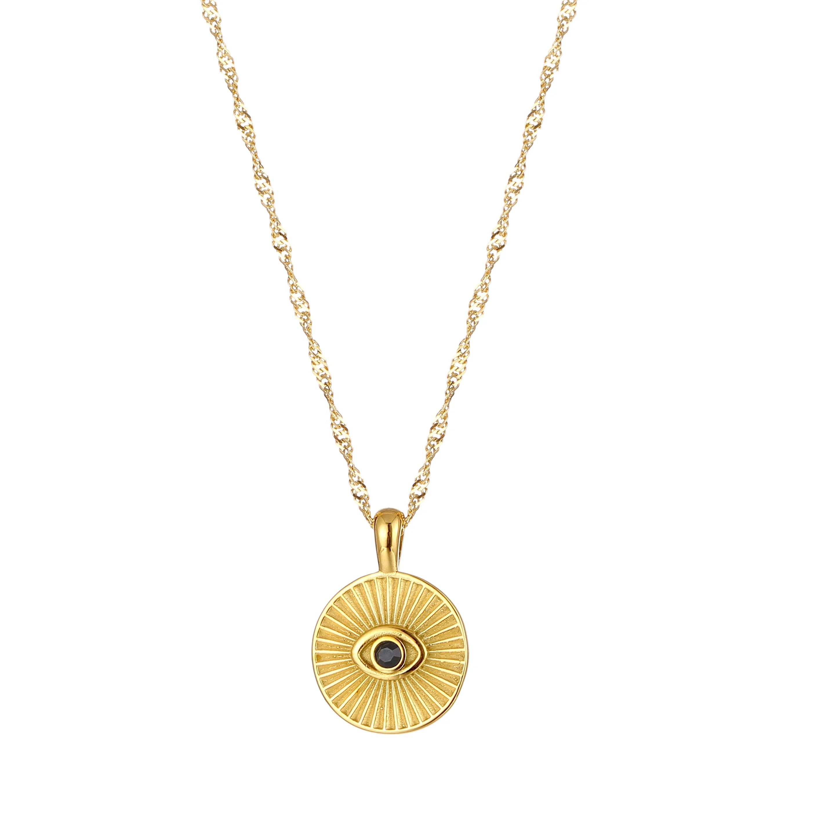New Arrived Stainless Steel Personalized Engraved Vintage Retro Obsidian Star Sun Round Shape Demon Eye Pendant Necklace