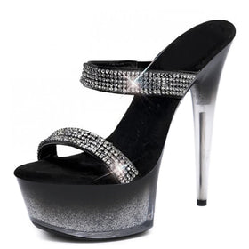 15 cm Women's Nightclub Club Fashion Thin Heel Sandals Platform Leaky Toe Shiny High Heel Large Women's slippers