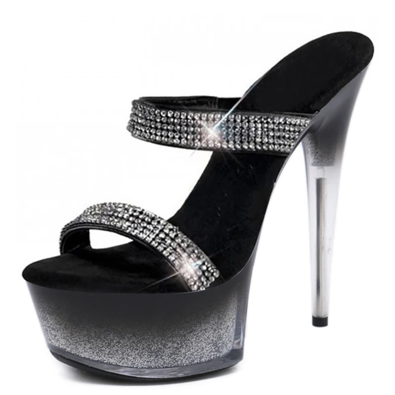 15 cm Women's Nightclub Club Fashion Thin Heel Sandals Platform Leaky Toe Shiny High Heel Large Women's slippers