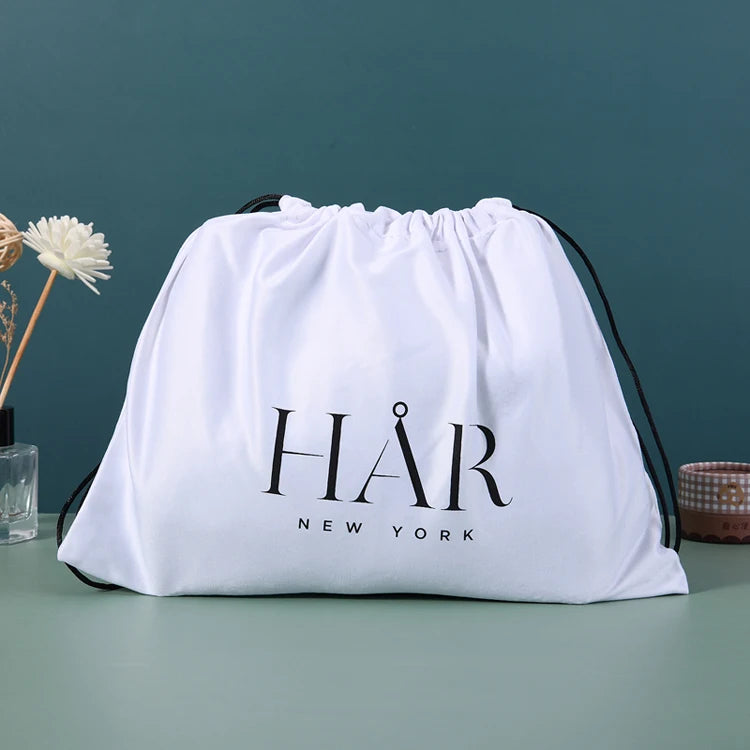 Custom Small White Silk Satin Drawstring Jewelry Pouch Bags Textile Packaging with Personalized Logo