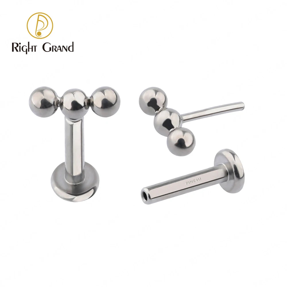 Implant Grade ASTM F136 Titanium Threadless Push Pin Triple Beads Labret