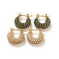 18k Gold Plated Stainless Steel Classic Hammered Shape Cubic Zirconia Hoop Earrings for Ladies