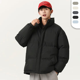 Unisex Custom Logo Wholesale Prices Zipper-up Puffer Coat Stand Collar Big Thermal Winter Jacket Poly Filled Puffer Coats