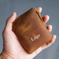 Custom Wholesale Crazy Horse Genuine Leather Short Card Holder Men Wallet Retro Zipper Coin Pocket Wallet for Men