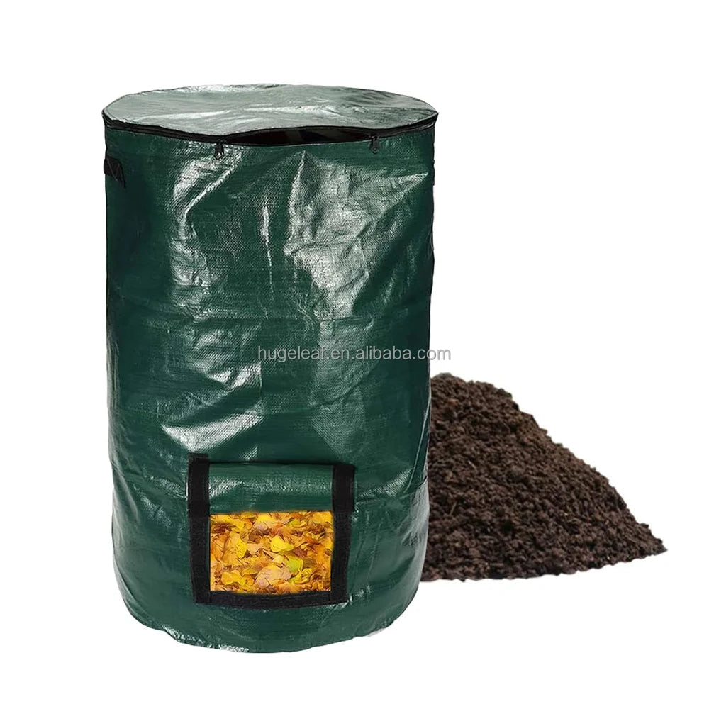 HUGELEAF HDPE 80L Garden Folding Compost Bag Reusable Collapsible with Lid for Yard Waste Composting
