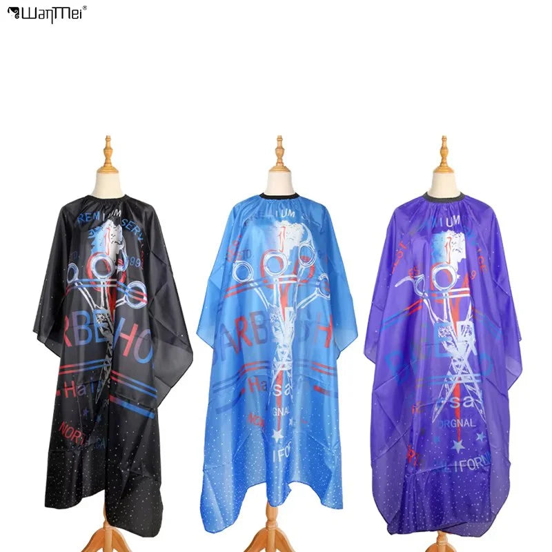 Wanmei Scissors Letter Cloth Soft Polyester Taffeta Material Barber Cape Haircut Apron Hair Salon Barbershop Waterproof Cape