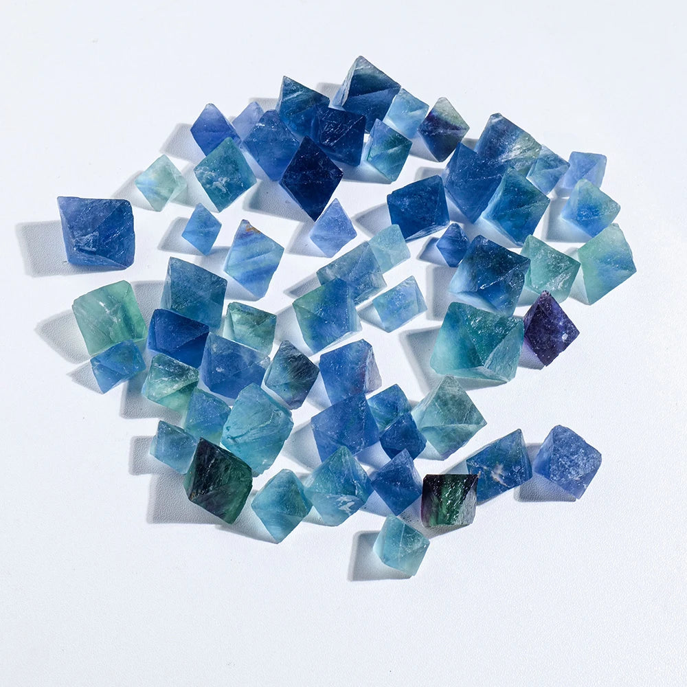 Natural Carved Crystal Blue Fluorite Octahedron Healing Stone Quartz Crystal Crafts